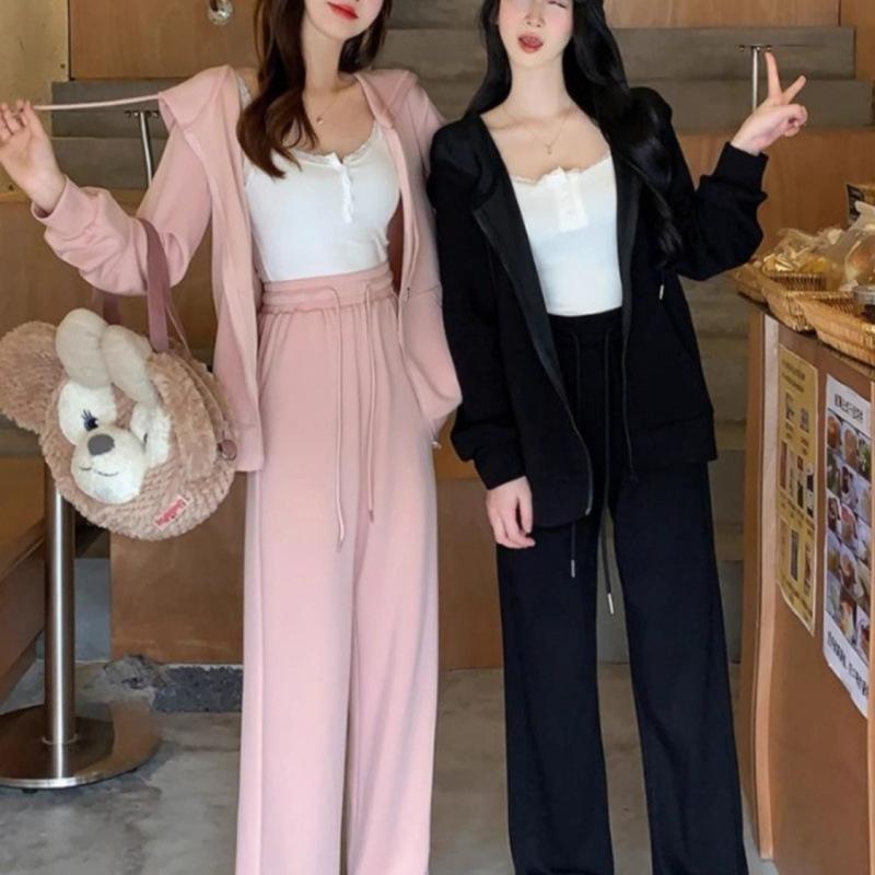 Autumn and Winter Large Size Lazy Sportswear Suit Women's Loose Sweatshirt High Waist Wide Leg Pants Slimming Two Piece Set
