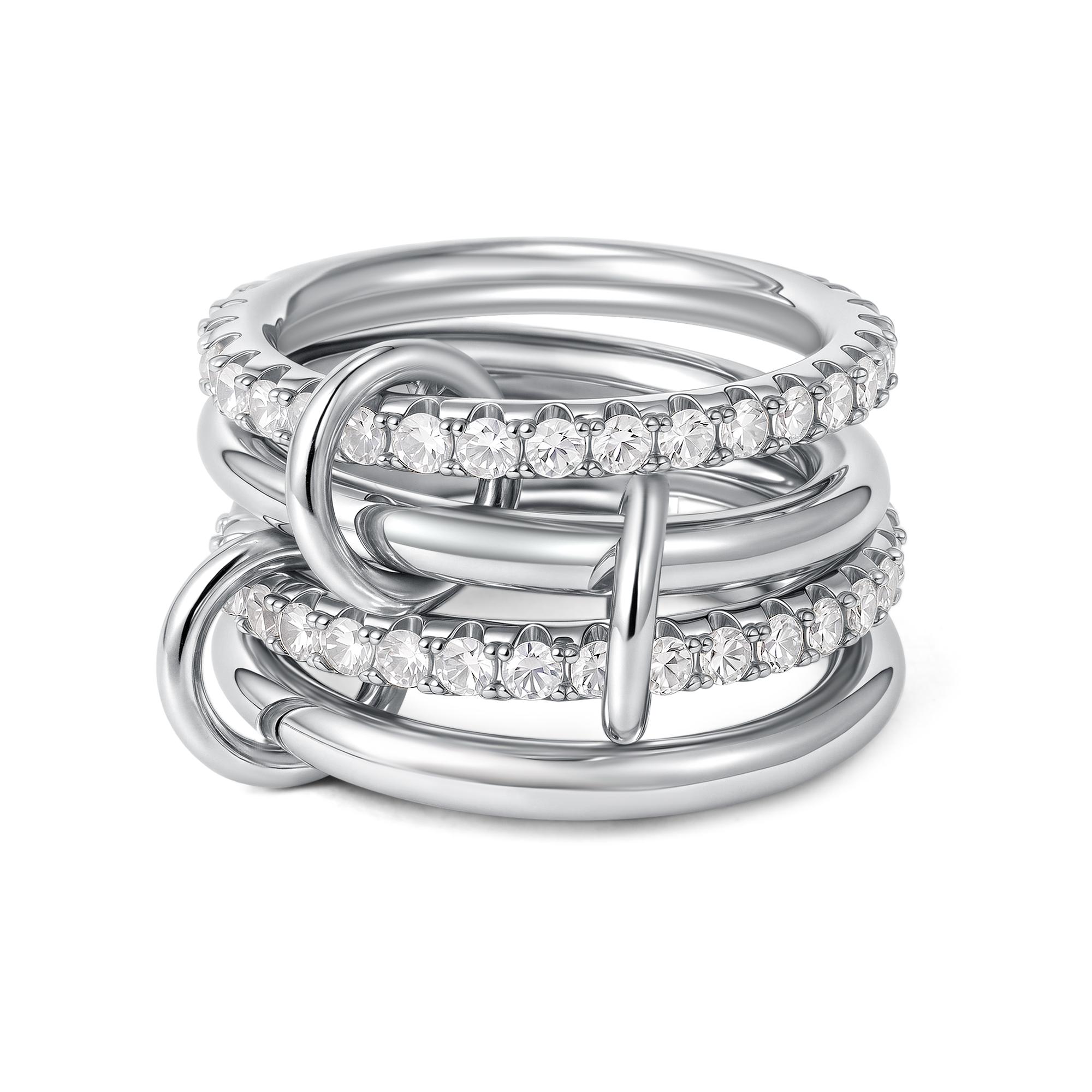 

Delicate Stainless Steel Silver Color 4 Links Stacking Ring for Women Shiny Cubic Zirconia Waterproof Charm Connecting Jewelry US 8 срібний
