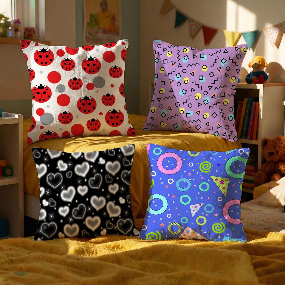 Cartoon Style Pattern Cushion Cover Set of Decorative Short Plush Pillow Covers for Sofa Soft Cushion Case X Cm