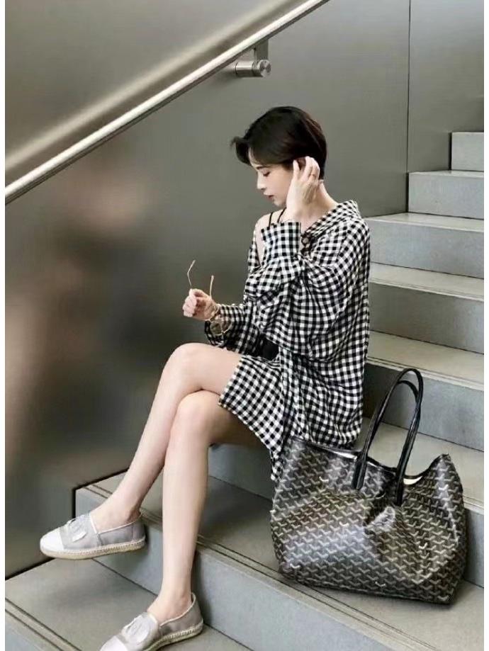 2025 Elegant Large Capacity Tote Bag with Y Letter Design - Dog Tooth Pattern