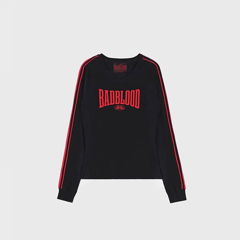 Korean Badblood American Retro Women s Long Sleeve Embroidered Casual Sports T-Shirt Medium чёрный