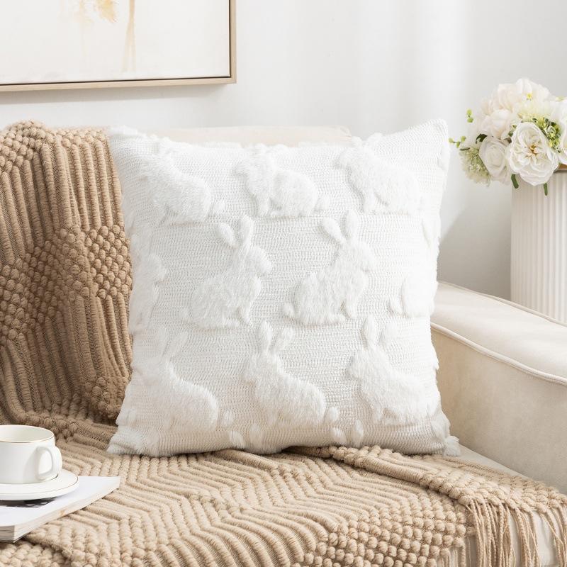 New Quilted Quilted Embroidered Pillow Case Rabbit Fur Sofa Pillow Core-free Bedside Pillow Office Backrest Cushion