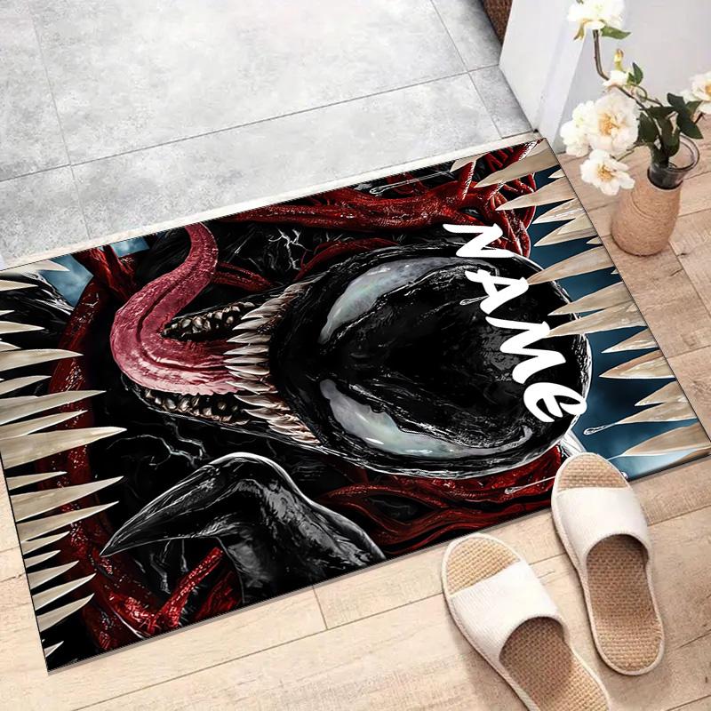 Custom Venom Mat Personalized Name, Polyester Washable Indoor Entryway Rug, Gift for Christmas, Easter, Thanksgiving Day
