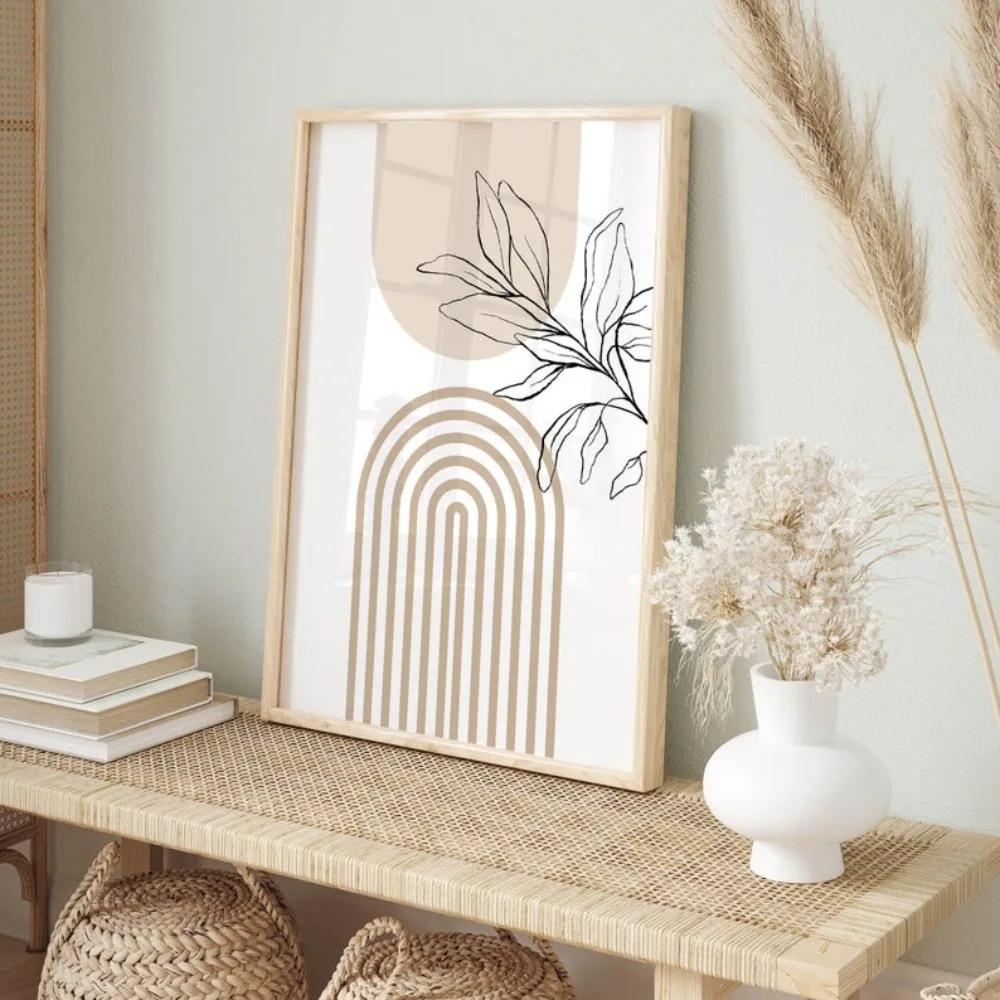 Stampe Murali Neutre per Arredamento Casa Moderno Minimalista, Poster di Piante Bohemien, Poster Decorativo Regalo per Soggiorno Camera da Letto Beige Giapponese