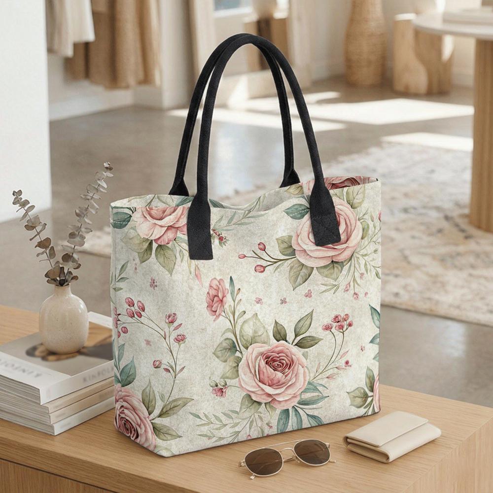 Floral Canvas Tote Bag Women Casual Large Capacity Daily Shopping Shoulder Handbag