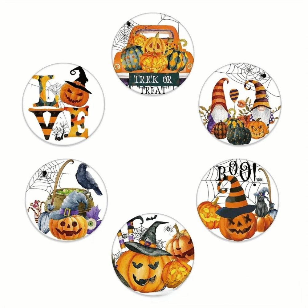 6pcs Wooden Halloween Coasters Pumpkin Heat Insulation Pad DIY Halloween Cup Mats Halloween Party