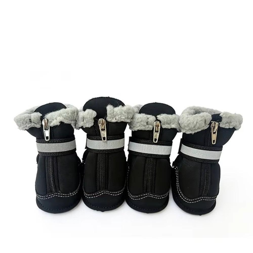 4Pcs Set Anti-Slip Dog Snow Boots Reflective Straps Winter Dog Shoes Winter Outdoor Walking