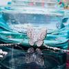 Full Paved Butterfly Pendant with Side Dangle Round Stone Women Thin Cable Chain Clavicle Necklace