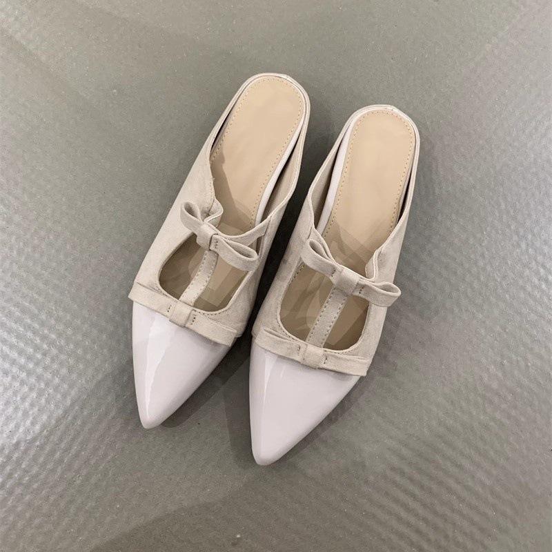 Gentle baotou half slippers sweet with skirt bow pointed wedge sandals