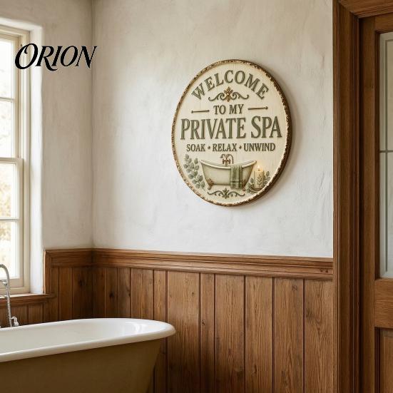 Round Bathroom Wall Decor Vintage Rustic Metal Tin Sign, 8 Inch Hanging Style Plaque, Retro Funny Farmhouse Decorative Sign for Restroom Waterproof