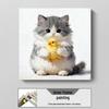 Modern Minimalist Kitten Cartoon Decorative Canvas for Living Room & Restaurant Wall Hanging