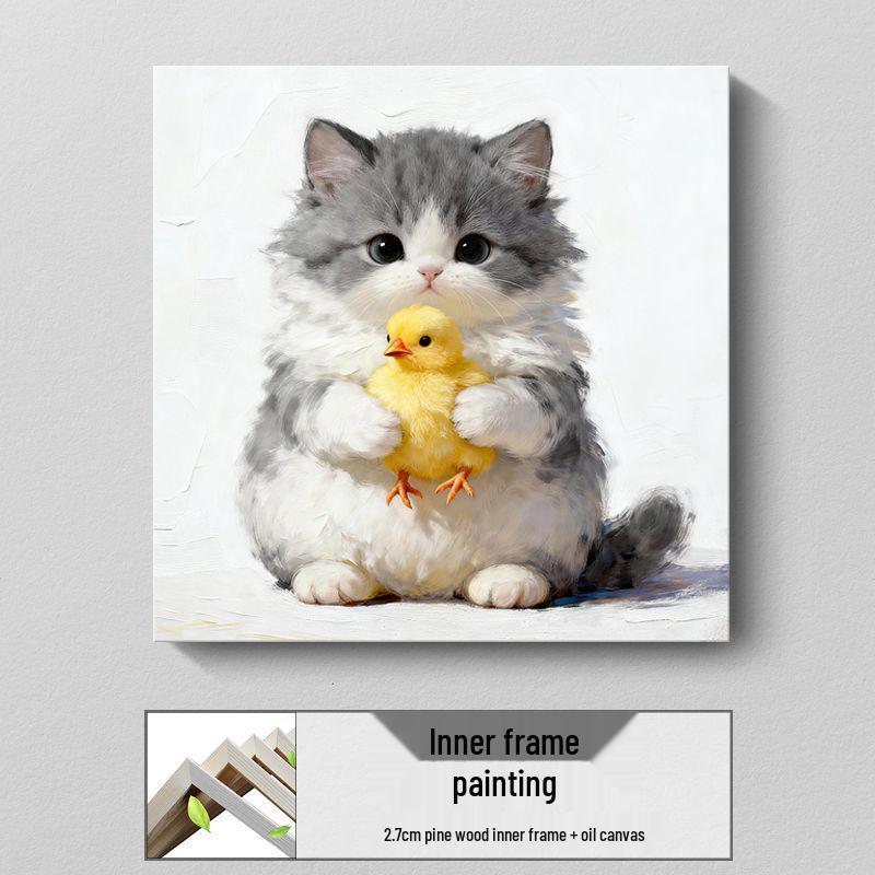 Modern Minimalist Kitten Cartoon Decorative Canvas for Living Room & Restaurant Wall Hanging