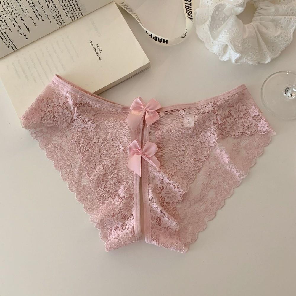 Hollow Bow Mesh Lace Panties Floral Lace Underpants See-through Thong Underwear for Women  Hotel