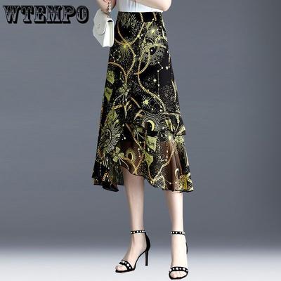 Dames Onregelmatige Chiffon Halve Rok Zomer A-lijn Rok Middellange Bloemen Hoge Taille Rok