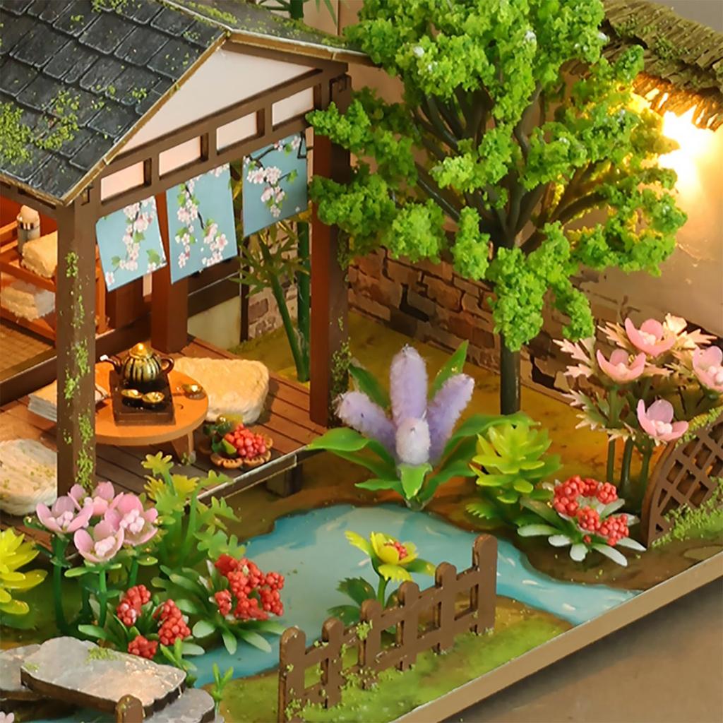 DIY Miniature Dollhouse, Bamboo Spring Garden, Ancient House, 3-Story Garden, Handmade Craft Kit for Adults (K003-A)