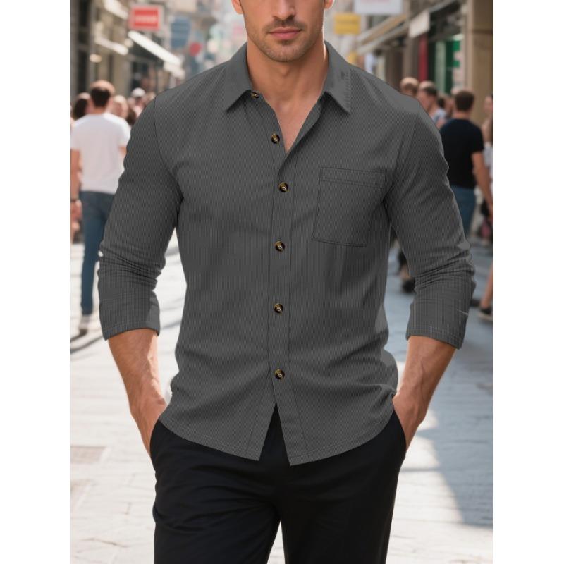 Mens Corduroy Solid Long Sleeve Casual Outdoor Shirt S