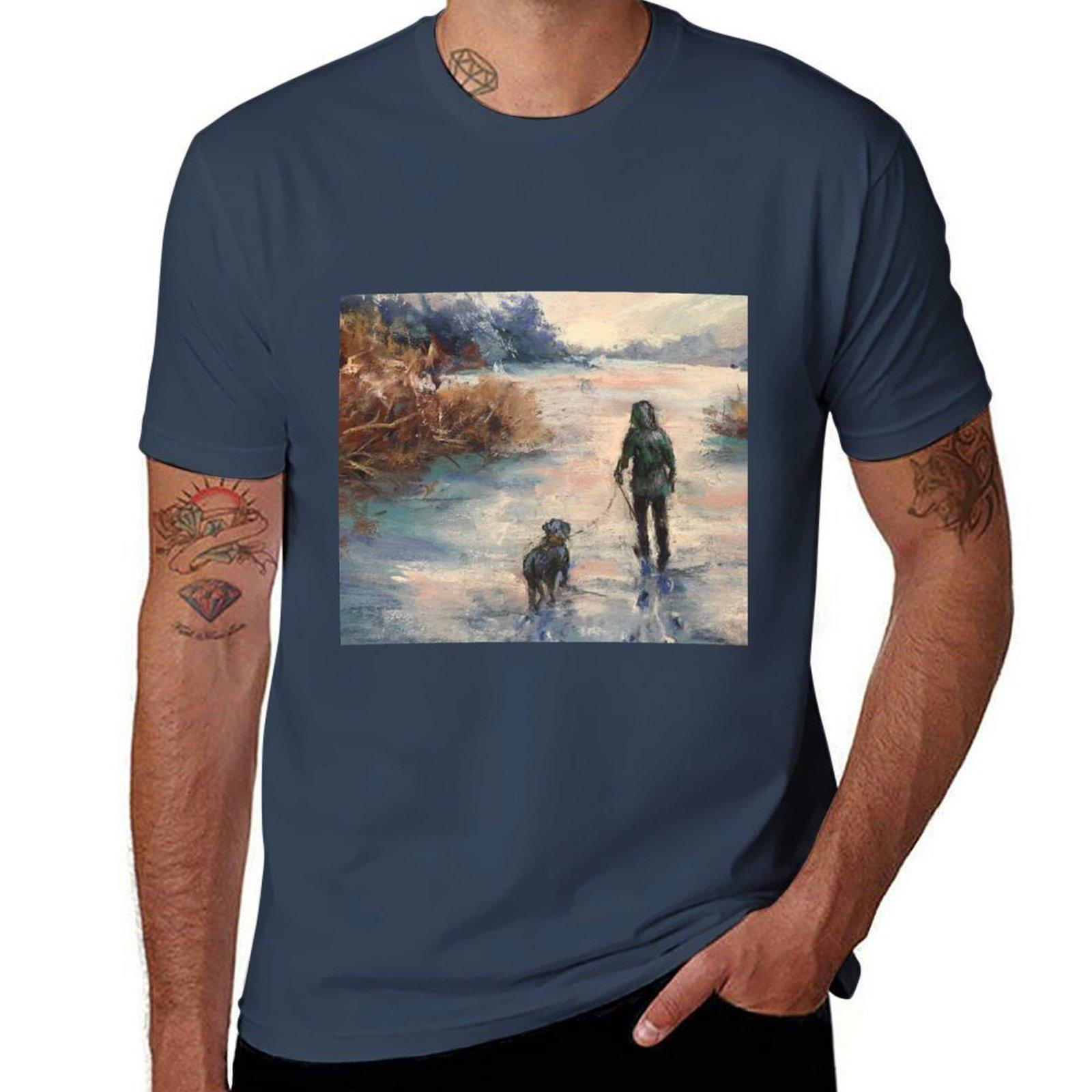 Winter snow scene with the dog TShirt Breathable Workout Short Sleeve Top S