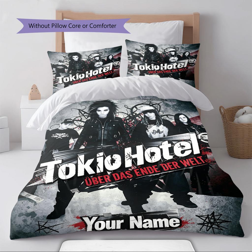 Name Custom Tokio Hotel Pattern Bedding Set Quilt Cover Pillowcase Home Decor Gift (1 * Duvet Cover + 2 * Pillowcase, Without Core)