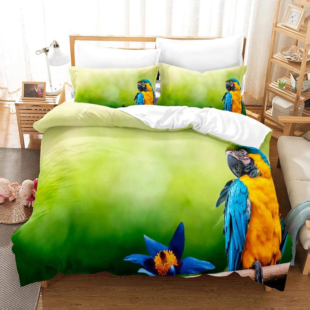 

Print Parrot Comforter Cover Set Bamboo Fiber Super Soft Duvetcover 2Pcs Pillowcase Queen Bedding Set Quilt Cover Bedroom EU single(135x200cm)