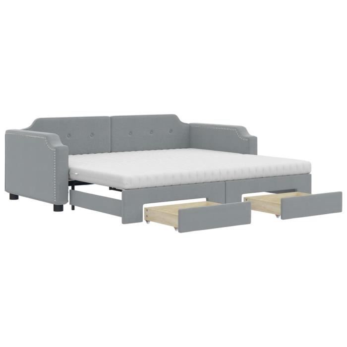 VidaXL Daybed with Trundle and Drawers Light Grey 90x190 Cm Fabric 3197698
