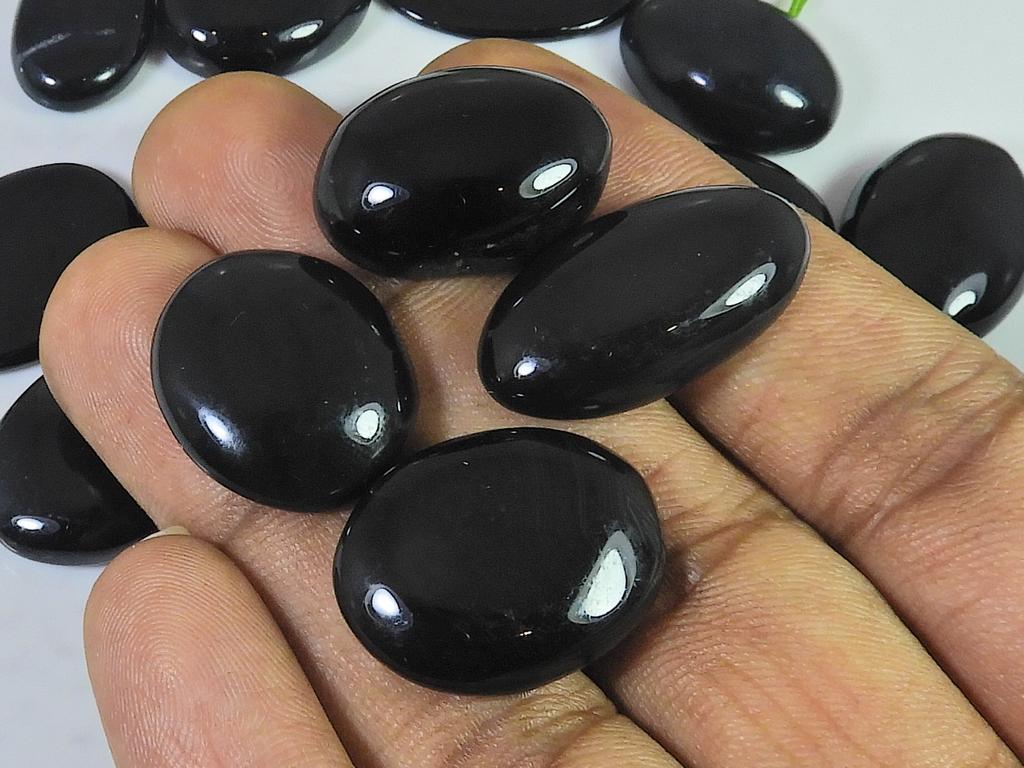 289Cts. Natural Black Onyx Oval Cabochon Loose Gemstone 17Pcs Lot 18-22MM RQ-2553