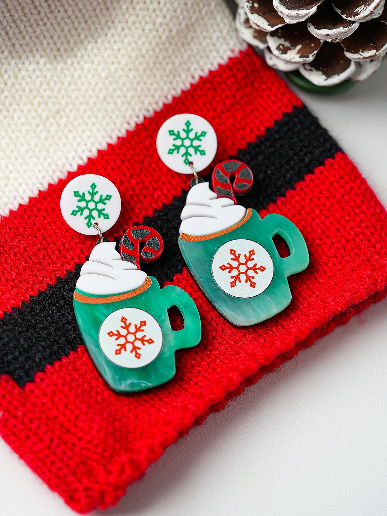 

Silver Needle Red Bow Snowflake Christmas Tree Earrings - Elegant Holiday Jewelry for Women