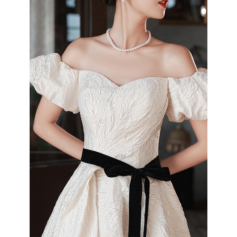 White Satin Evening Dress Dress 1011 New Autumn and Summer Style French Feeling On the Run Princess Dress