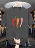 Unisex Navy Blue Crew Neck Tee Three Colorful Red Orange Pink Chili Pepper Simple Cartoon Vegetable Minimal Casual Cotton Tops