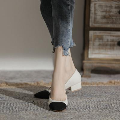 Calzado de Verano para Mujer con Tacones Medios Zapatos de Tacón para Mujer 2024 Oficina Cuero Normal Casual Mocasines de Punta Cuadrada Descuento A