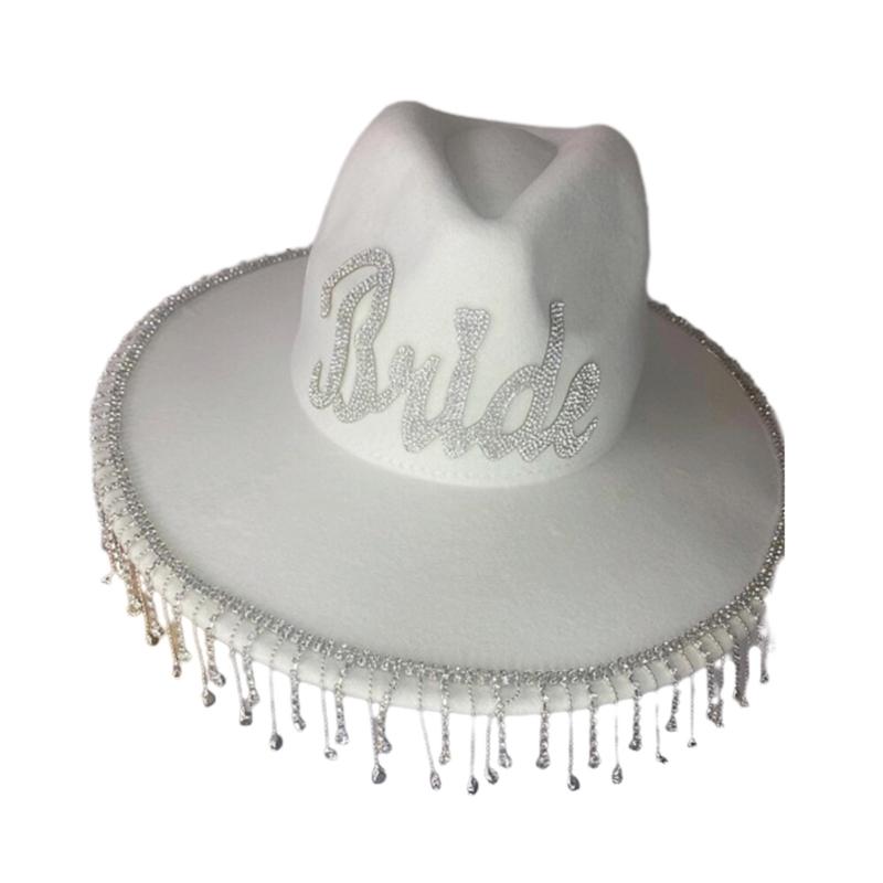 Bridal Cowboy Hat Glinting Tassels Western Cowgirl Hat for Women Girl Photo Props Shimmering Cowgirl Hats Party
