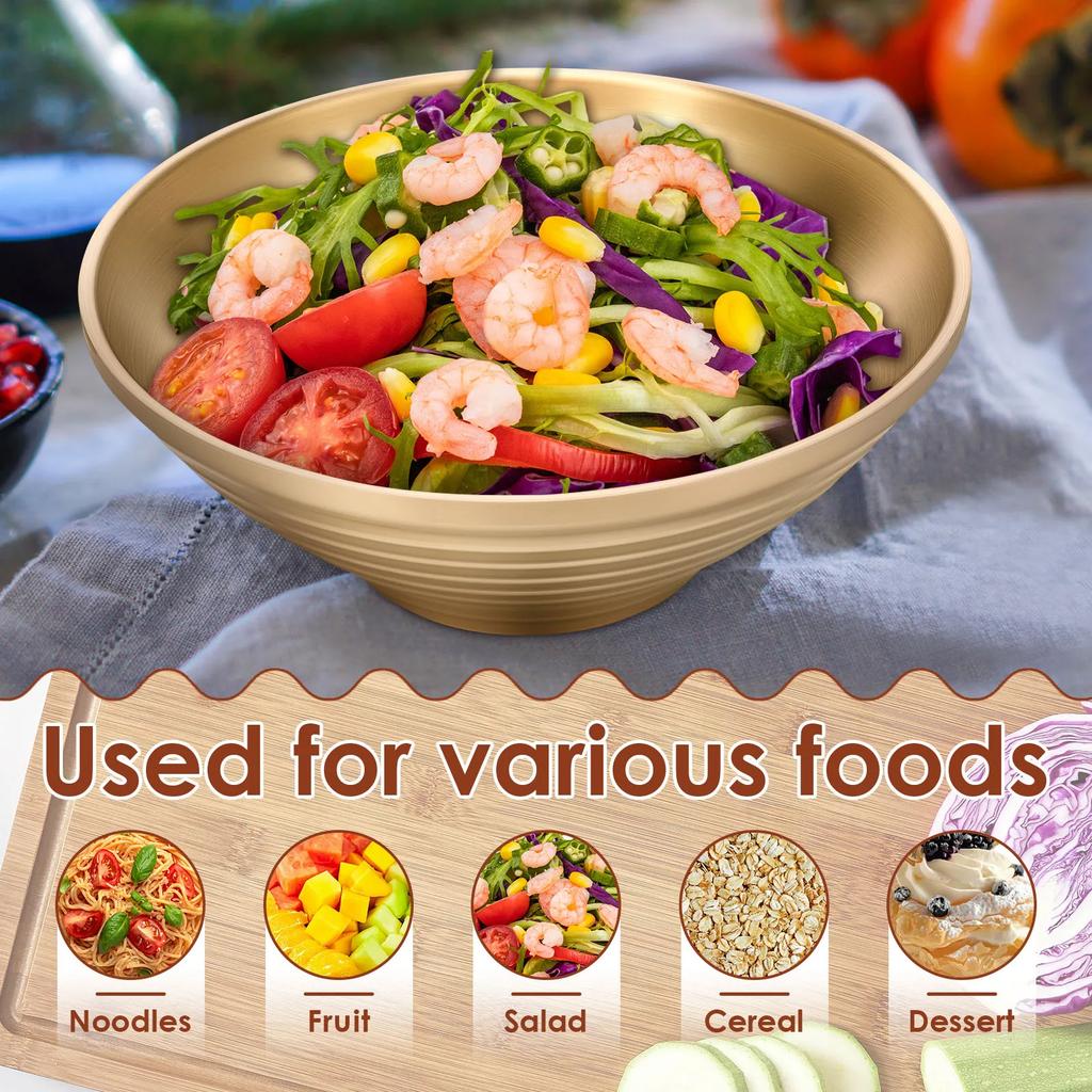 Japanische Ramen-Schüssel aus Edelstahl mit Löffel, Gabel und Essstäbchen-Set, Koreanische Kaltnudelschale, Salatschüssel, Küchengeschirr