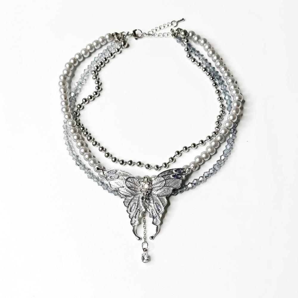 Advanced Sense Butterfly Necklaces Rhinestone Multilayered Choker  Jewelry Accessories