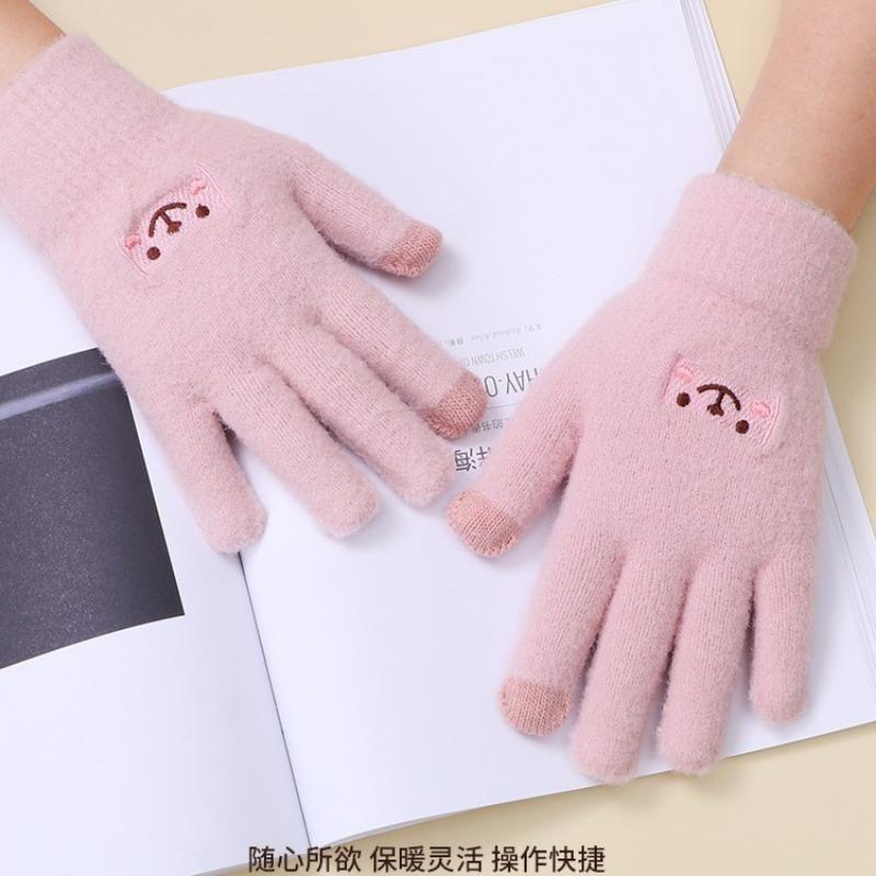Gloves Winter Warm Student Cartoon Cute Female Cycling Five-finger Piled Thickened Knitted Gloves