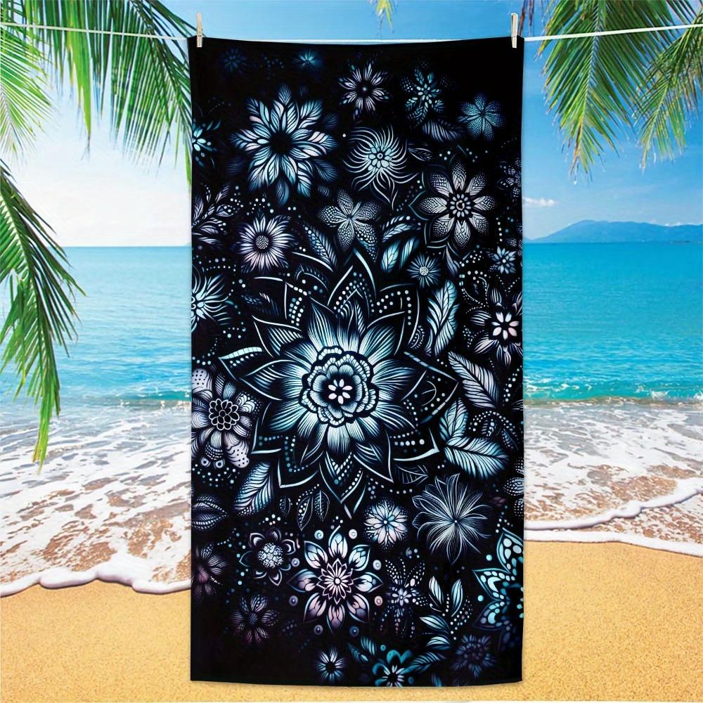 1pc Bohemian Mandala Flower Tapestry - Black & White Floral Design, Microfiber Beach Blanket for Home Decor, Bedroom,Living Room