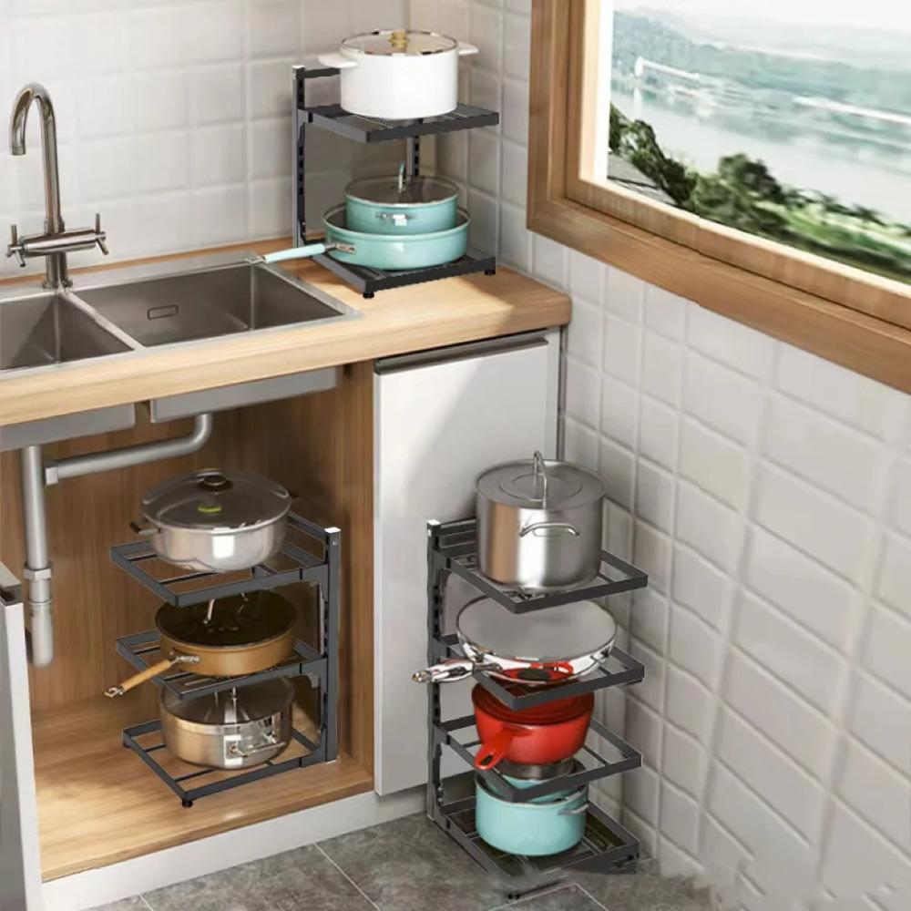 Kitchen Sink Organizer Rack Adjustable Pot Cabinet Rack Holder Multi-layer Home Frying Pan Holder Pot Bowl Storage Racks