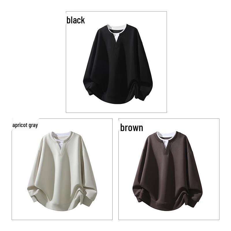 Jeanswest Men's Faux Two-Piece Long Sleeve Stand-Collar Sweatshirt