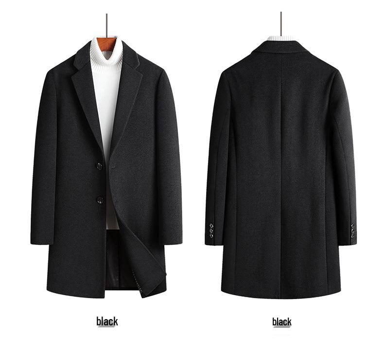 

Men s Mid-Length Wool Slim Fit Trench Coat M чёрный