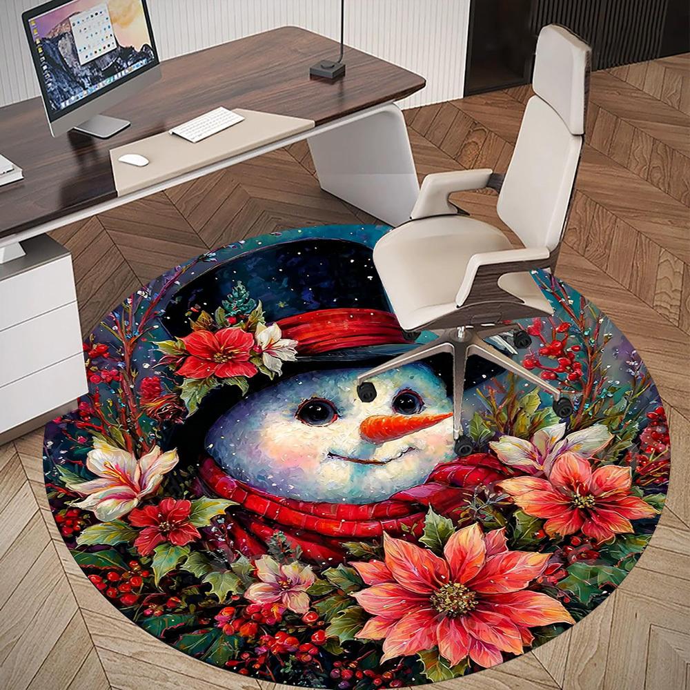 1PC snowman flowers Office Round Area Rug, Under Office Chairs Bedroom Living Room Home Decor,Carpet for Office, -1110245
