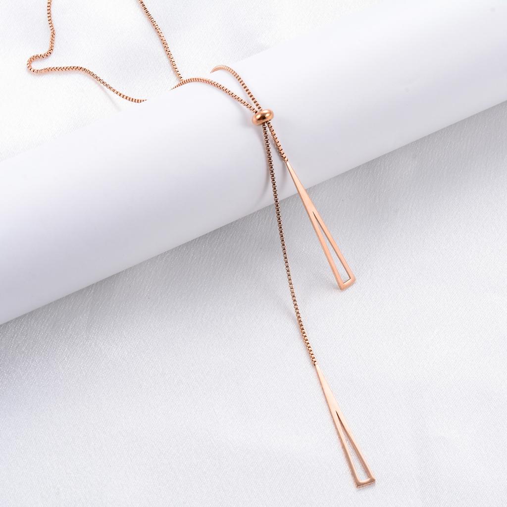 Adjustable Pull Stainless Steel Sweater Box Chain Y Lariat Necklace for Women Girl Geometric Triangle Pendant Clavicle Choker