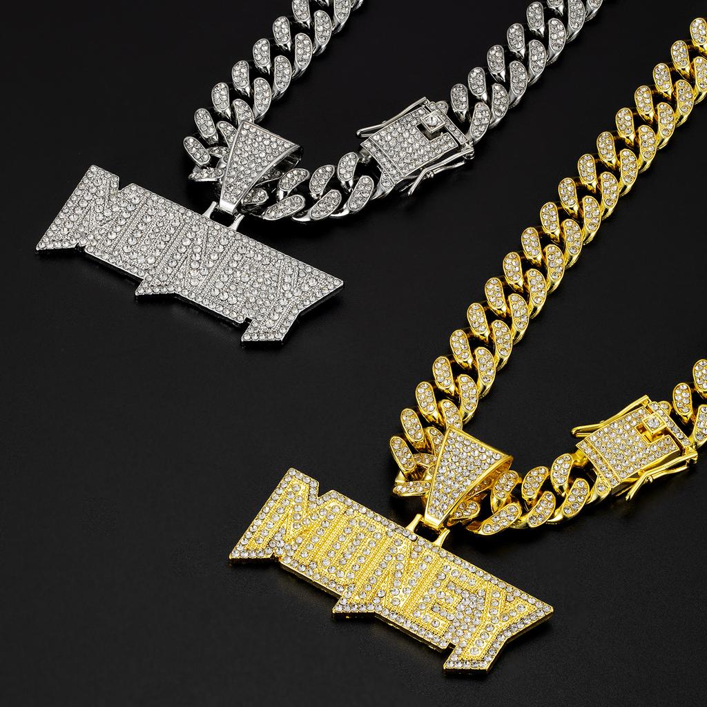 Hot Selling Hip-hop Alloy Full Diamond Letter Pendant In Europe and America, Cuban Necklace, Trendy Men's Accessory