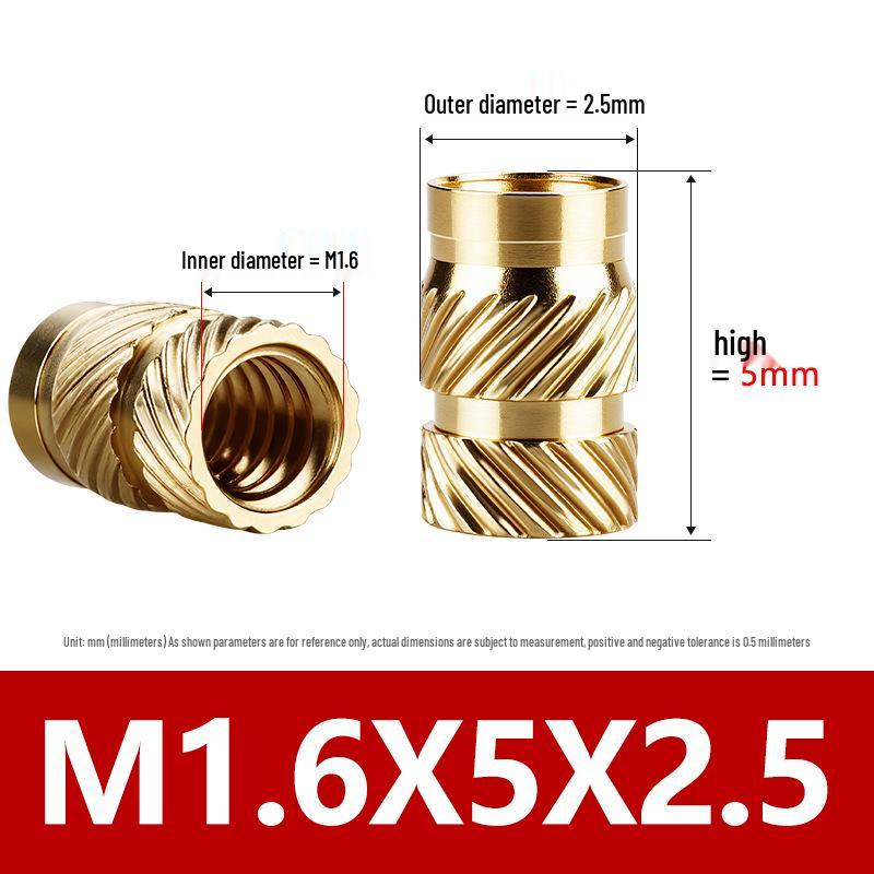 Tu Ba Copper Nut: Hot Melt, Double Diagonal, Knurled, Through-Hole Embedded Insert M1-M8.