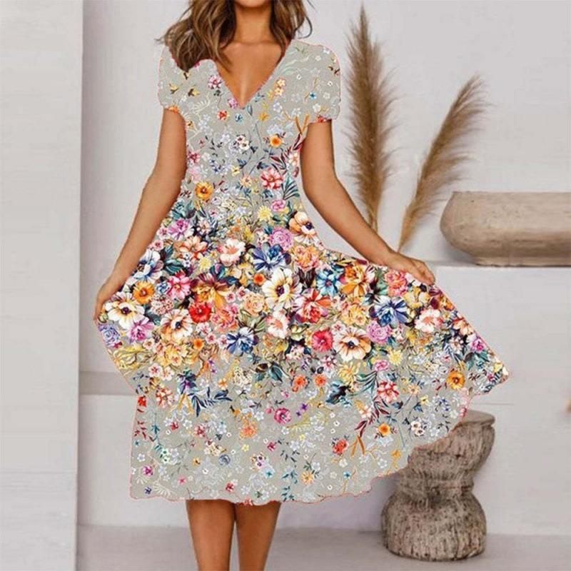 DICIFY Women's Fashion Summer Spring Short Sleeve V-Neck Casual Dresses