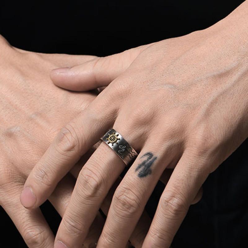 Adjustable Open Ring Men Women Vintage Nautical Anchor Design Geometric Minimalist Statement Jewelry
