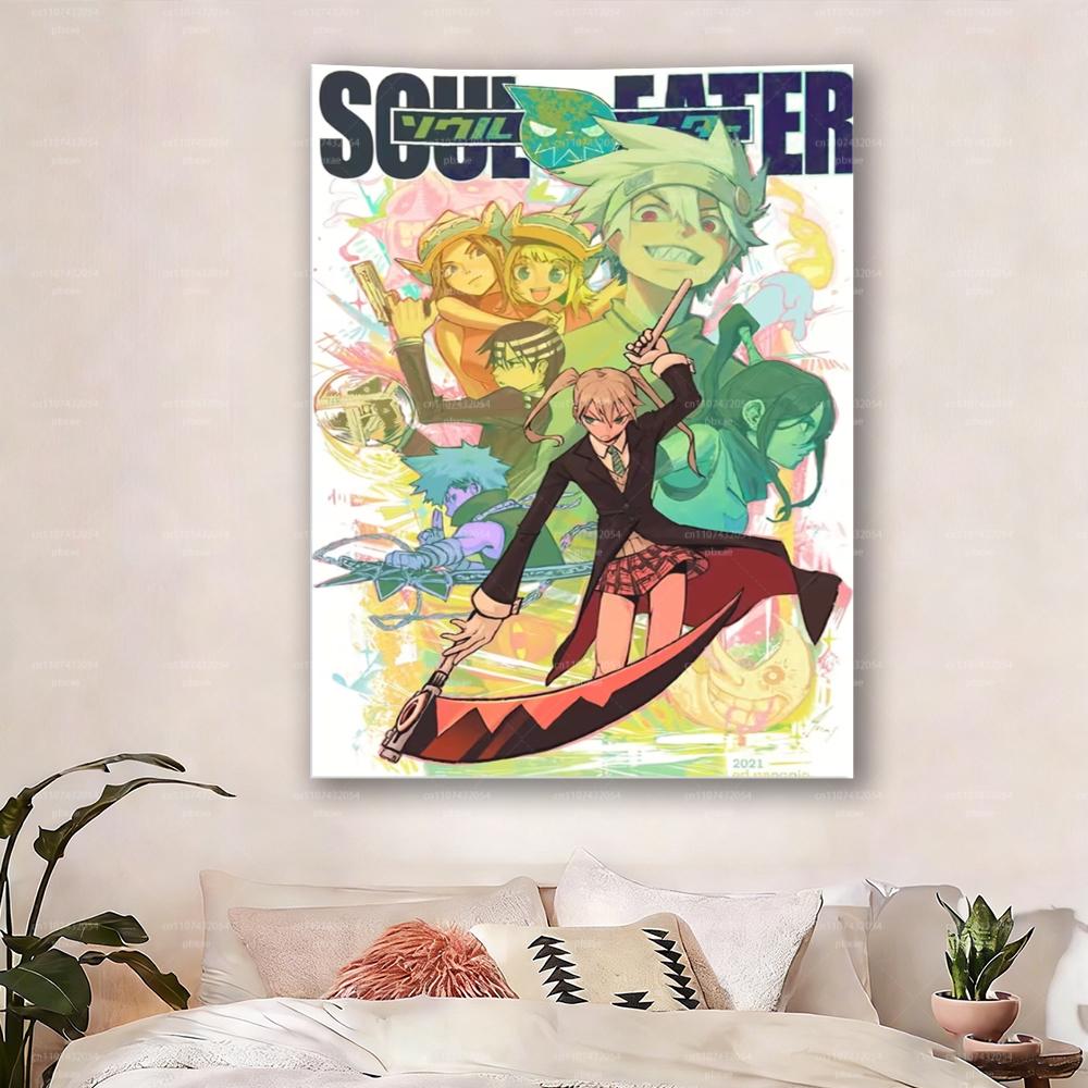 

1pc Soul Eater Anime Tapestry Colorful Green Hair Character with Sword Pattern Wall Hanging Decor for Bedroom Living Room 74x94cm(29x37in)