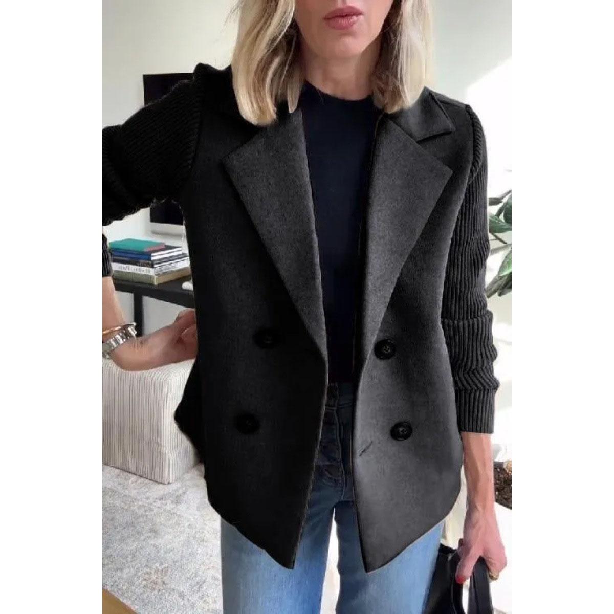 

Spring Women s Clothing Fashion Woolen Splicing Coat Long Sleeve Autumn Winter Jackets Solid Color XXXXXL чорний