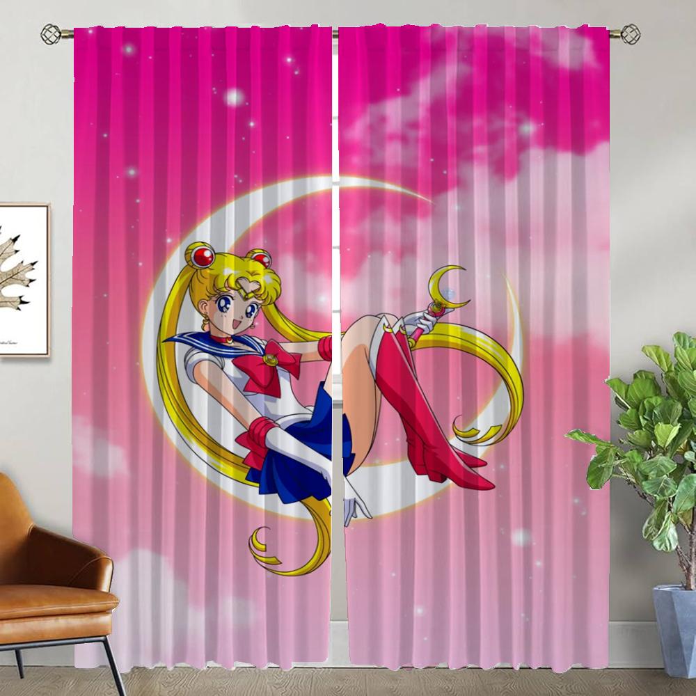 

Тюль Sailor-Moons для спальни, затемняющие шторы, 2 шт., современные шторы для гостиной, жалюзи, оконные шторы, украшения на Хэллоуин W132xH183cmx2pcs-CL