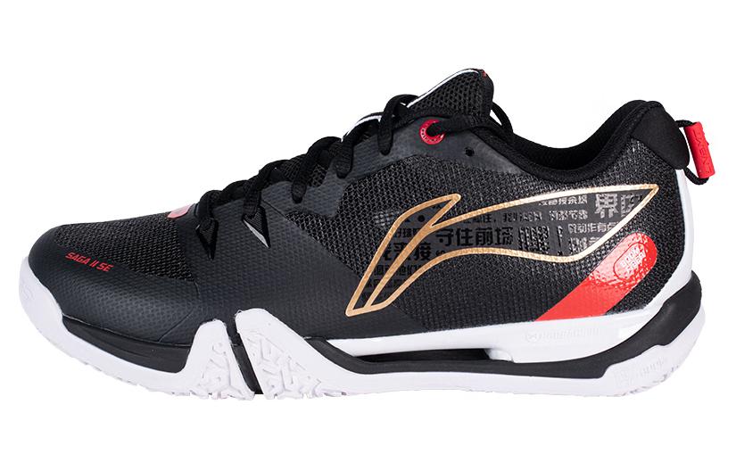 Li Ning Saga II SE Резиновая подошва, нескользящая, износостойкая, легкие, низкие, Бадминтонные кроссовки, Унисекс, Черно-красные, AYZU001-3 35.5