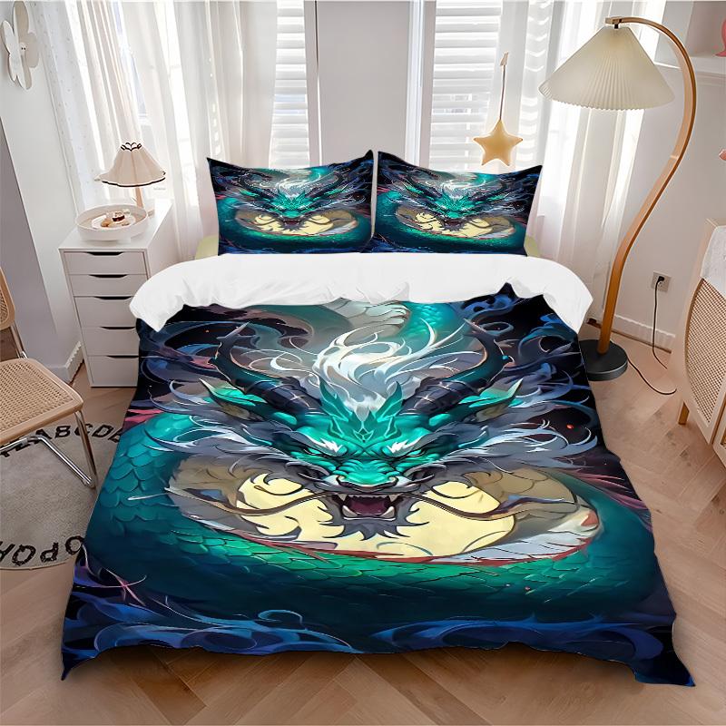 3pcs Dragon Art Duvet Cover Set - Includes 1 Duvet Cover and 2 Pillowcases, No Quilt Core, All-Season Home Decor yy251111043