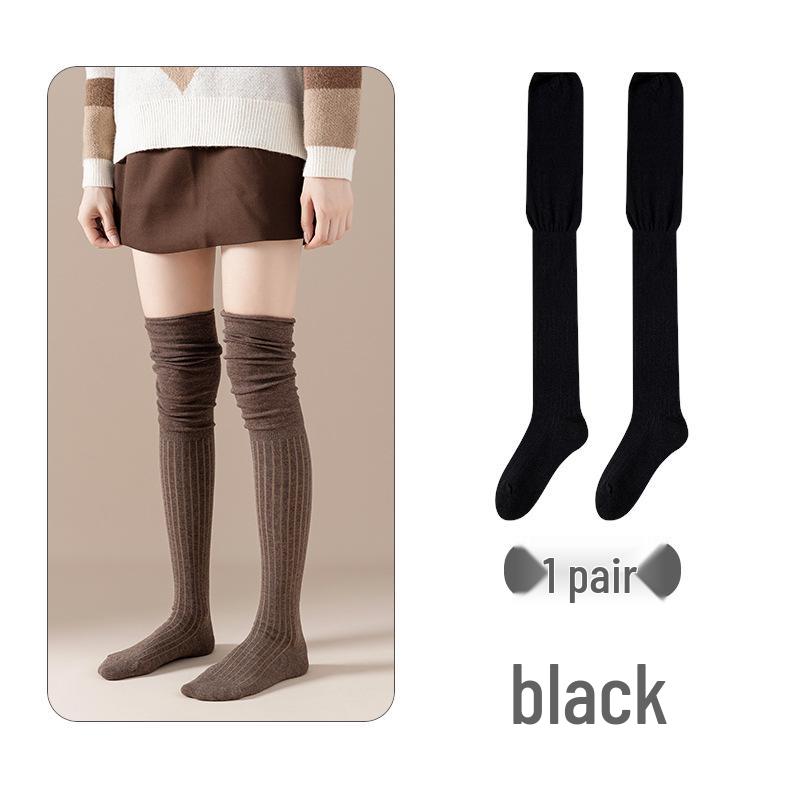 

Women s Over-the-Knee Slouchy Boots Socks - Autumn/Spring, Loose Fit, Plus Size, Vertical Stripes One Size чорний