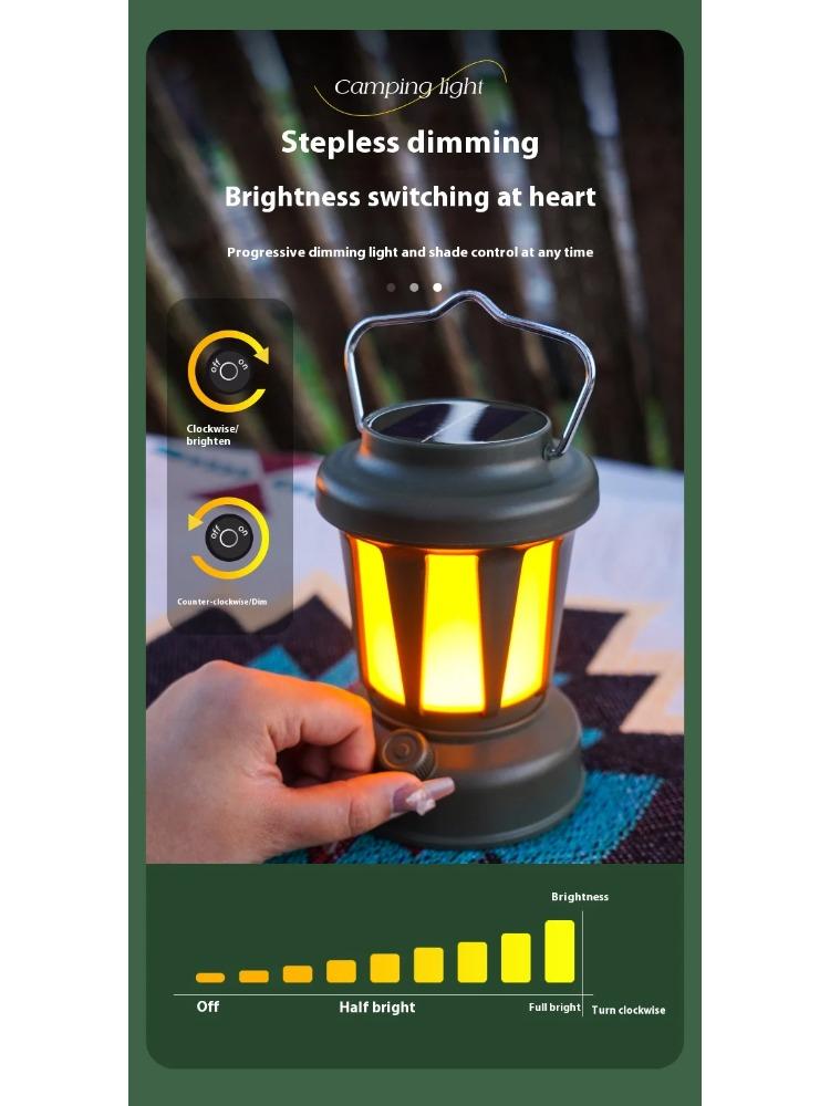 Portable Solar Camping Lantern LED Cold and Warm Dimming 3 Lighting Modes Camp Light Outdoor Hiking Climbing Camping Tent Lamp